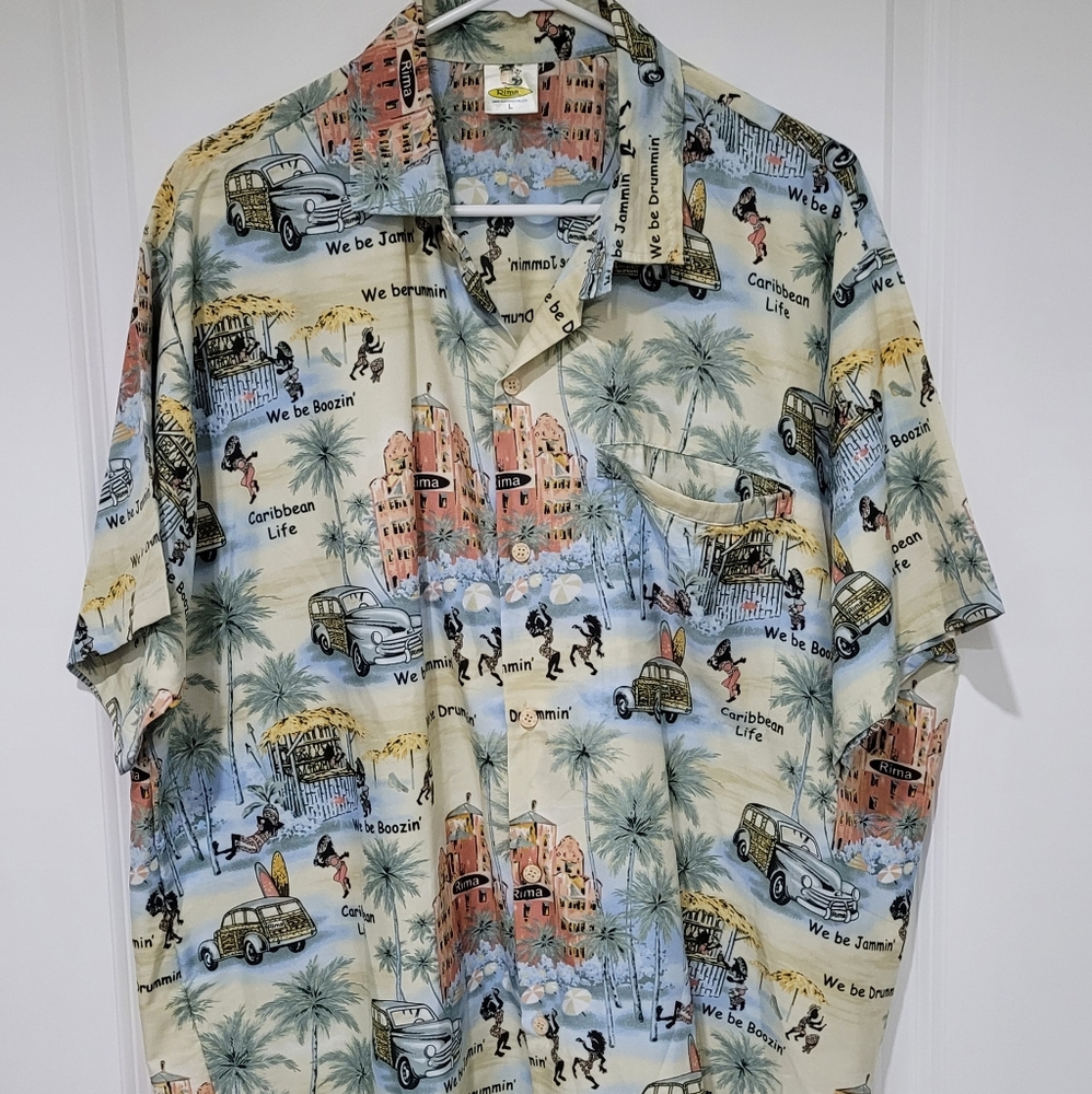 Rima Beachwear Mens Short Sleeve Caribbean Button Up Shirt